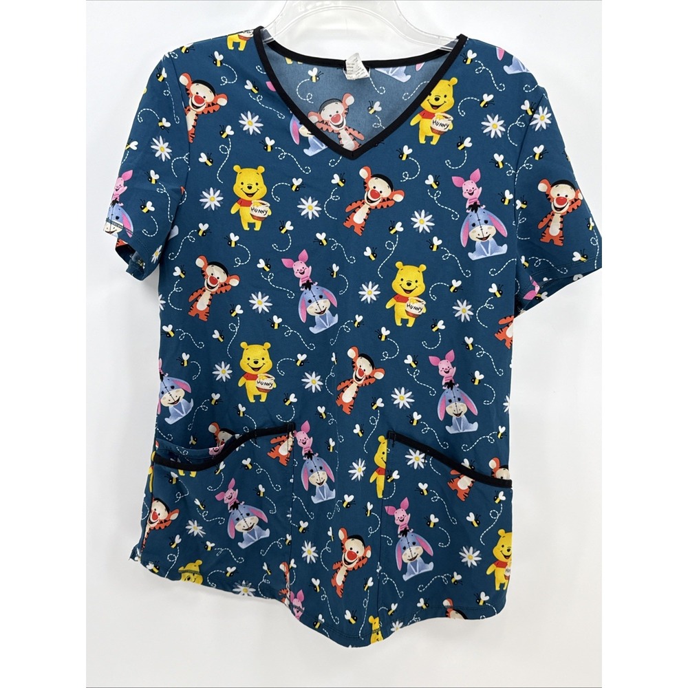 Disney Scrub Top Women's Size Small Winnie The Pooh Bear Chibi Baby